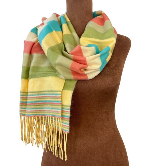 100% Cashmere Scarf Made in Scotland Multi-Color Fringed - Picture 1 of 7